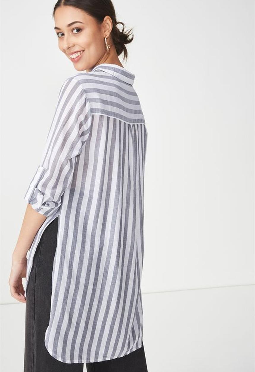 Cotton On - Longline fashion shirt - grey & white