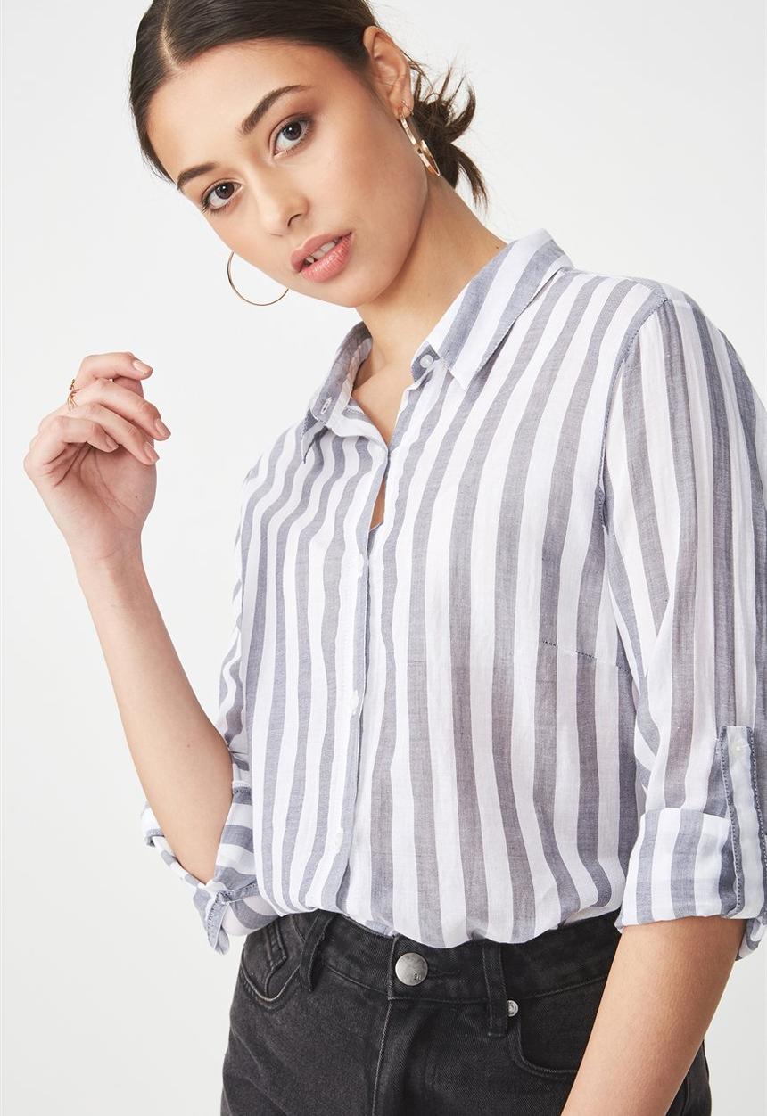 Cotton On - Longline fashion shirt - grey & white