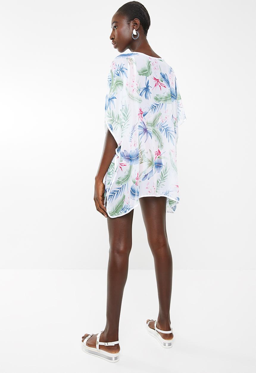 Lithe - Pullover kaftan with piping detail - white
