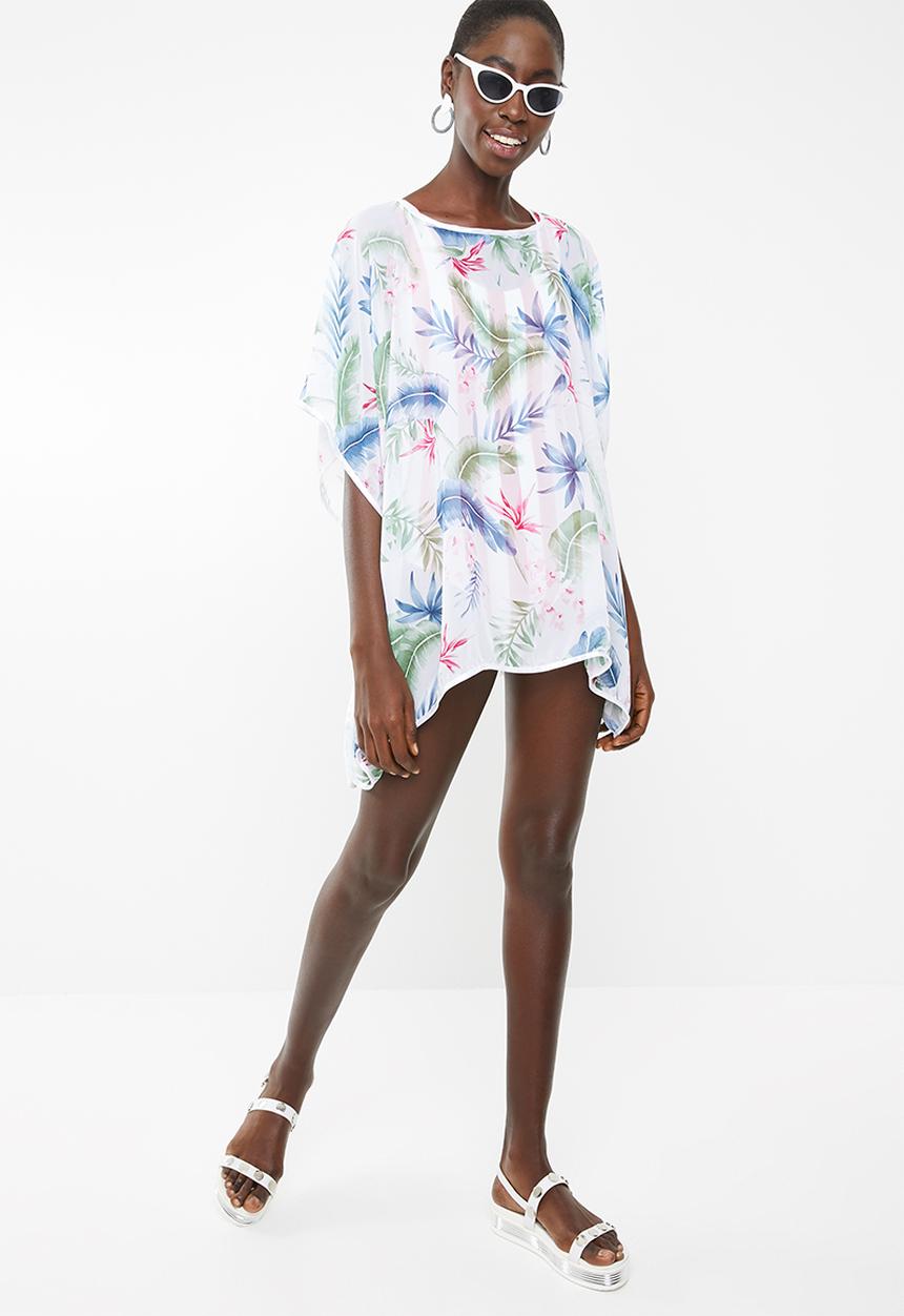 Lithe - Pullover kaftan with piping detail - white