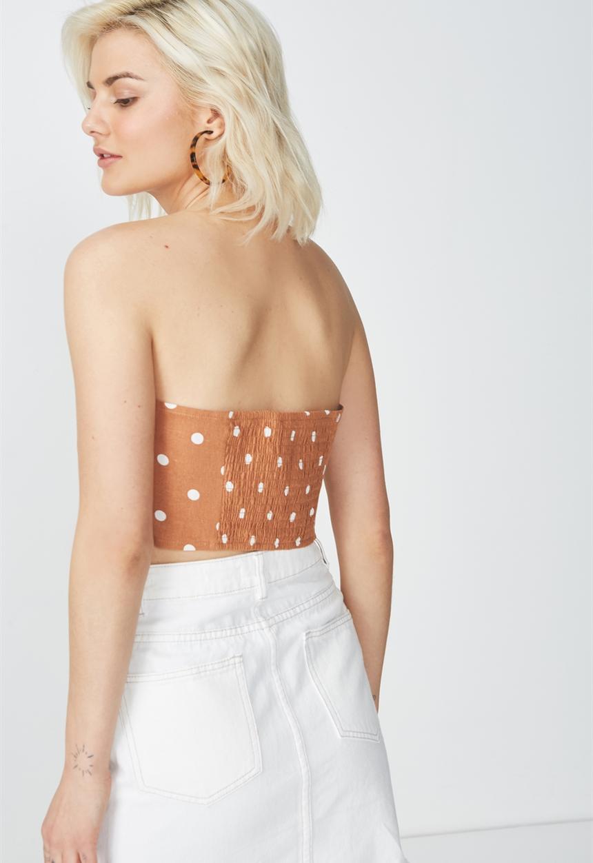 Cotton On - Tania tie front bandeau top - brown