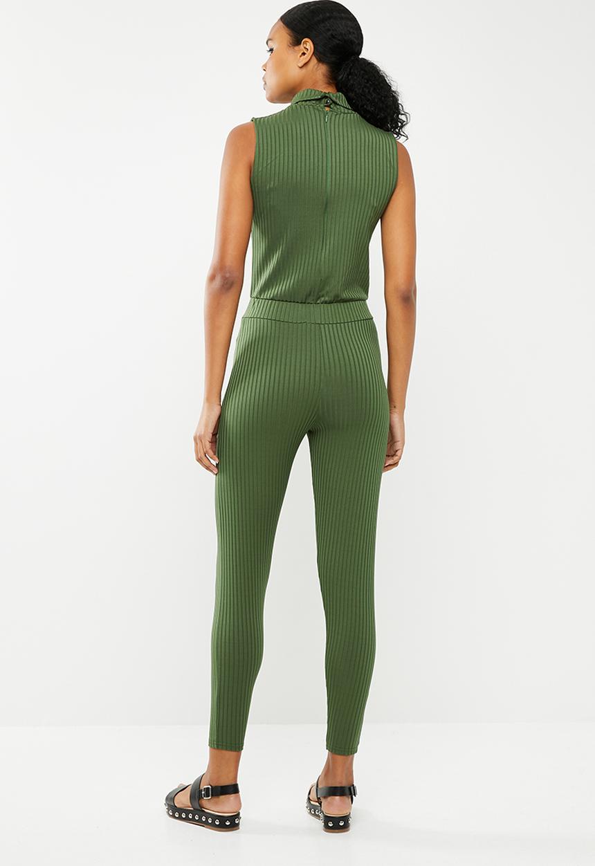 Missguided - Roll neck skinny rib jumpsuit - khaki green