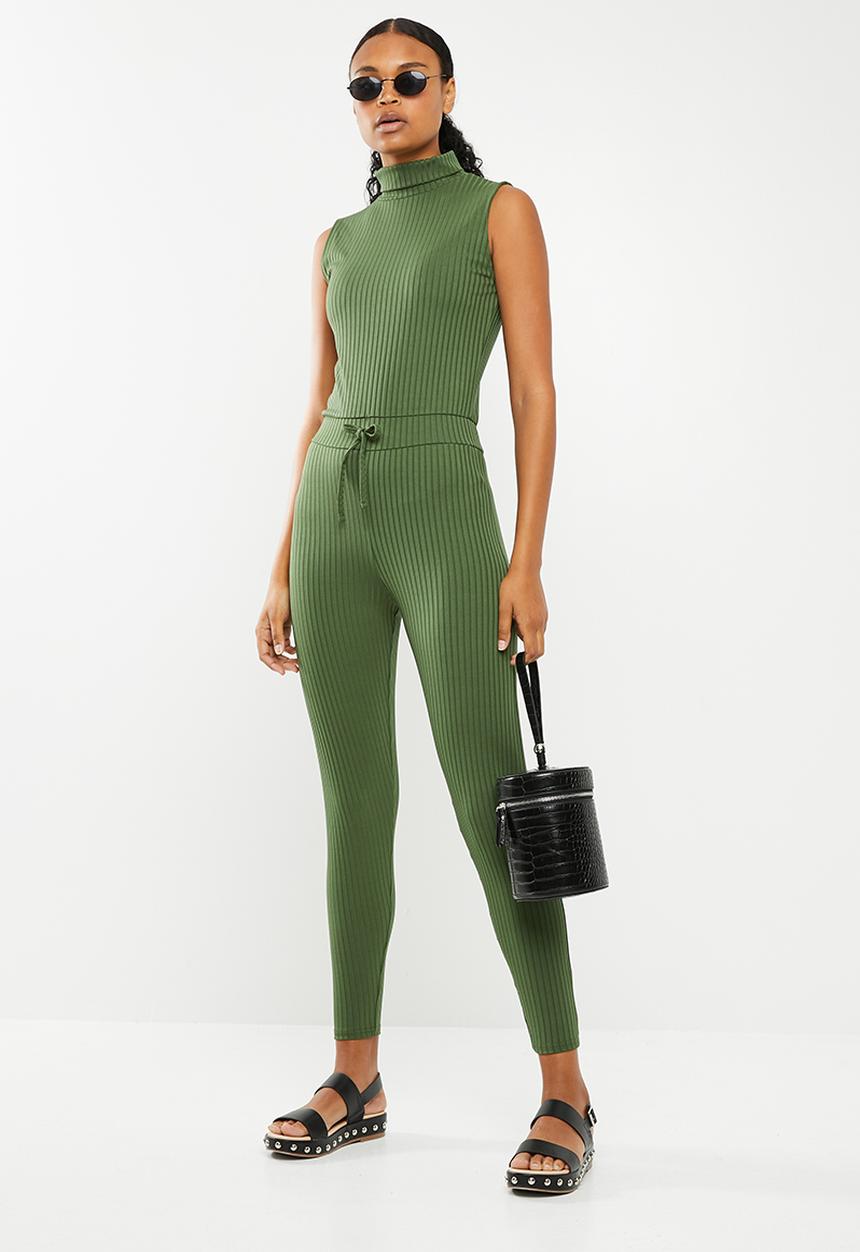 Missguided - Roll neck skinny rib jumpsuit - khaki green