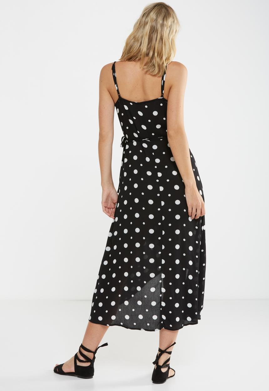 Cotton On - Woven lucia strappy wrap dress - black & white