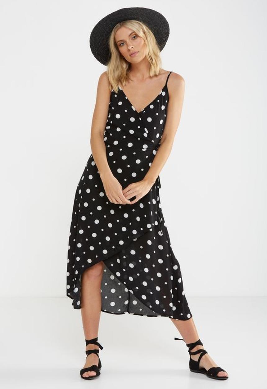 Cotton On - Woven lucia strappy wrap dress - black & white