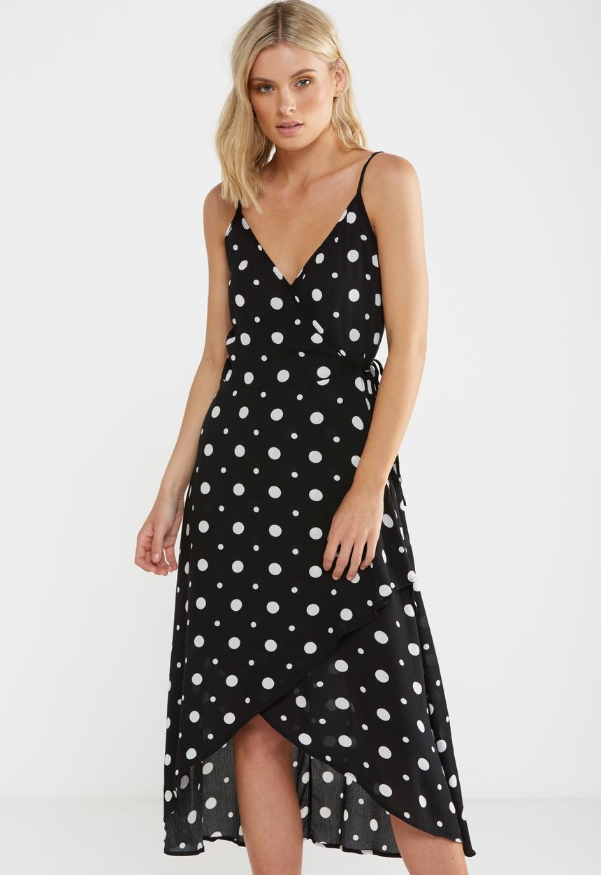 Cotton On - Woven lucia strappy wrap dress - black & white