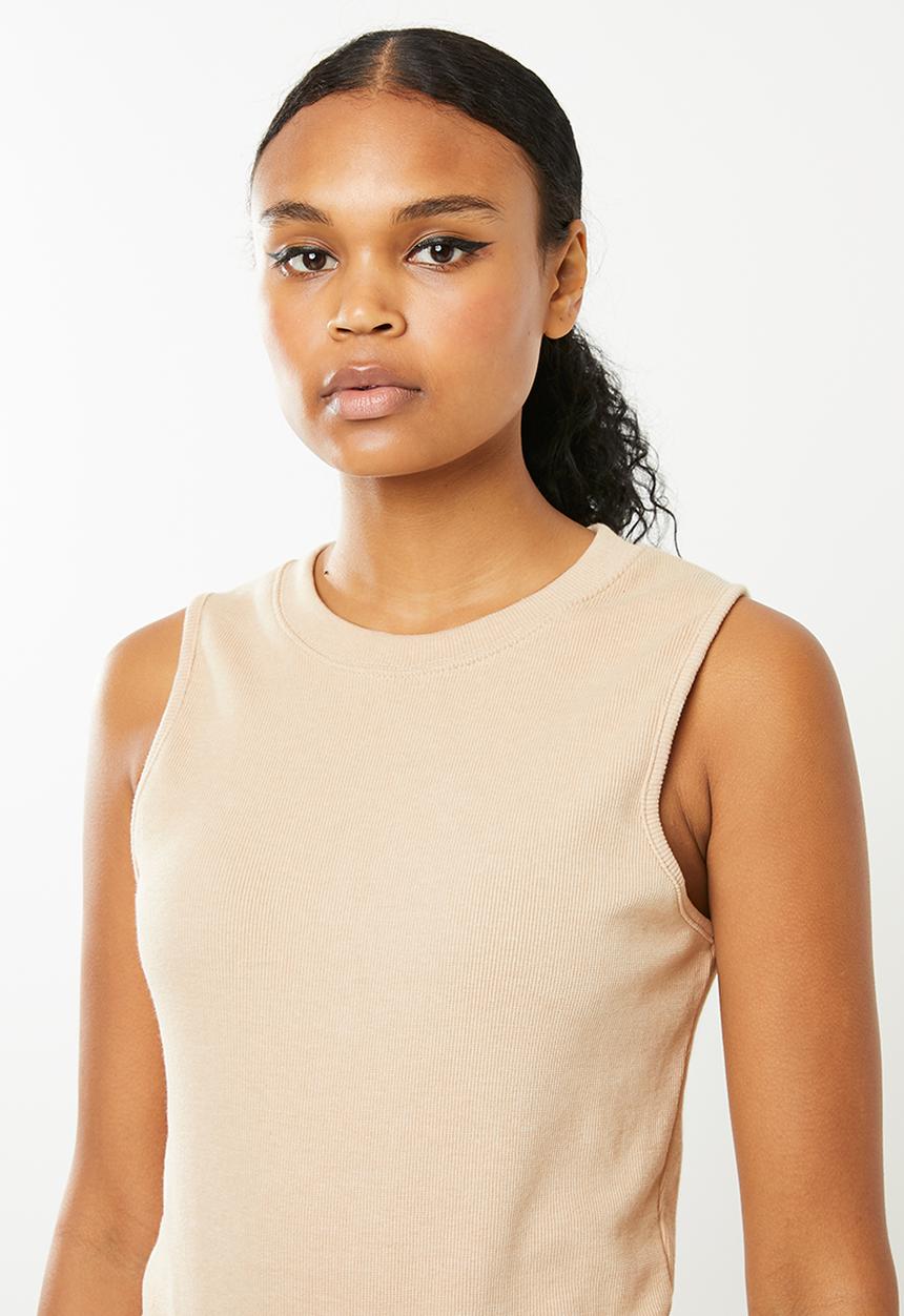 Missguided - Rib flare leg sleeveless jumpsuit - beige