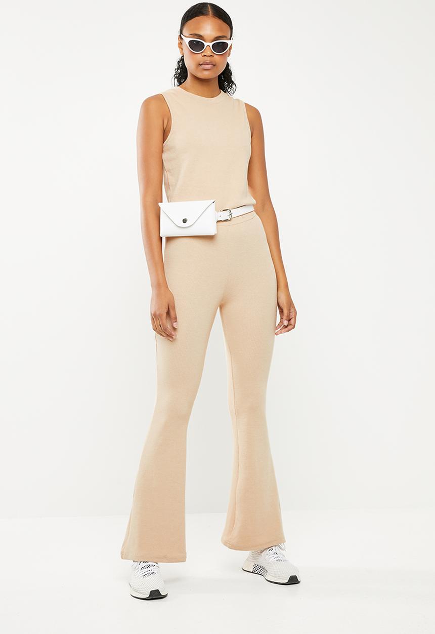 Missguided - Rib flare leg sleeveless jumpsuit - beige