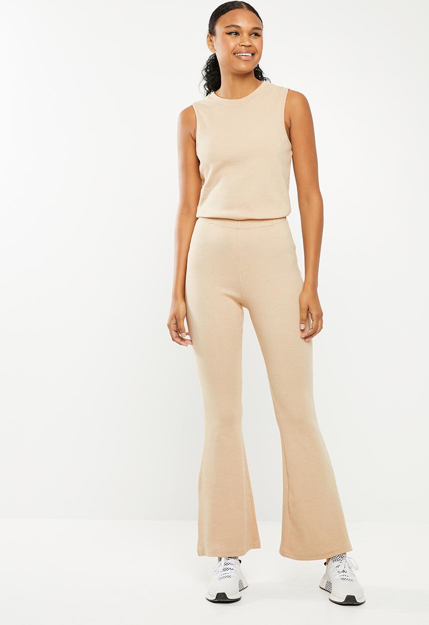 Missguided - Rib flare leg sleeveless jumpsuit - beige