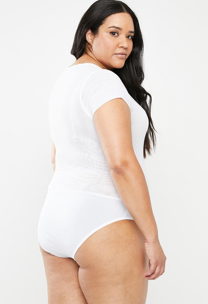 Leigh Schubert - Kitty cap sleeve mesh bodysuit - white