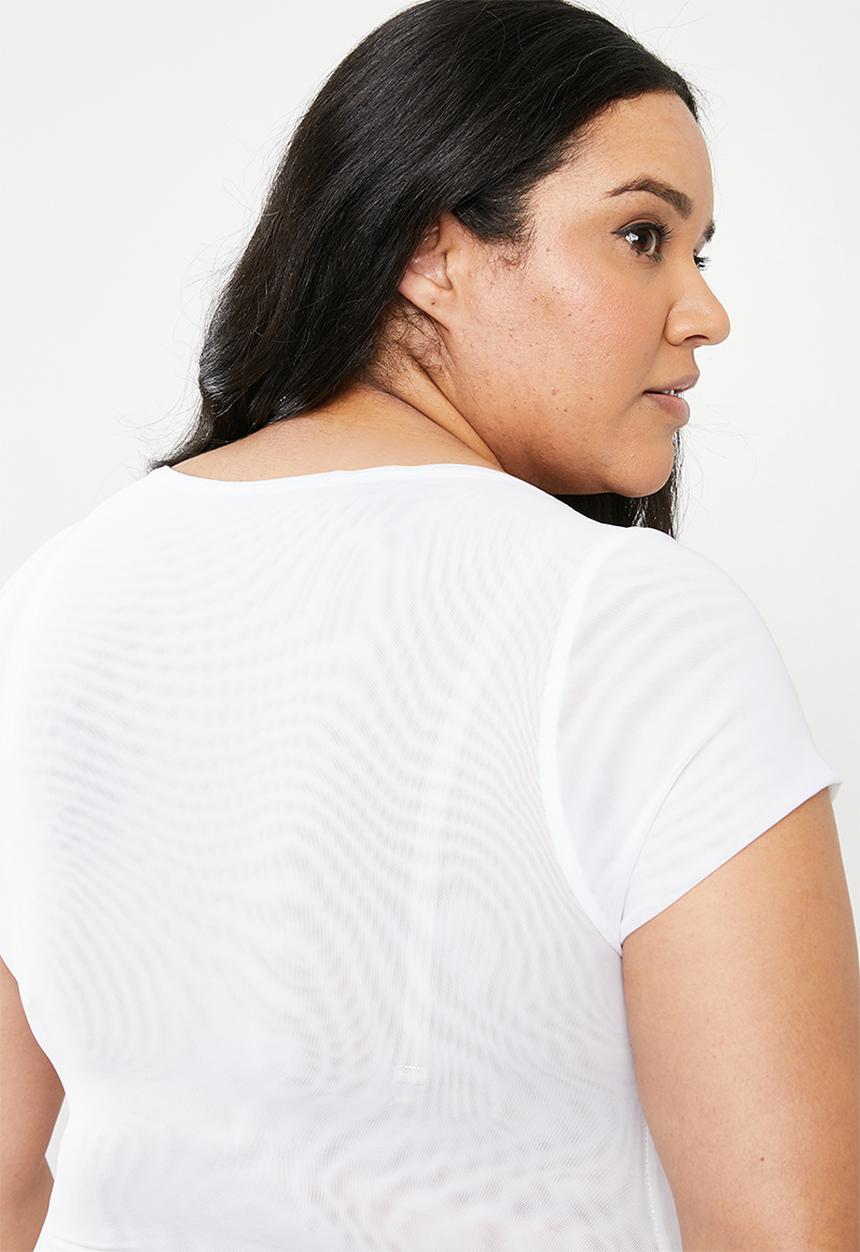 Leigh Schubert - Kitty cap sleeve mesh bodysuit - white