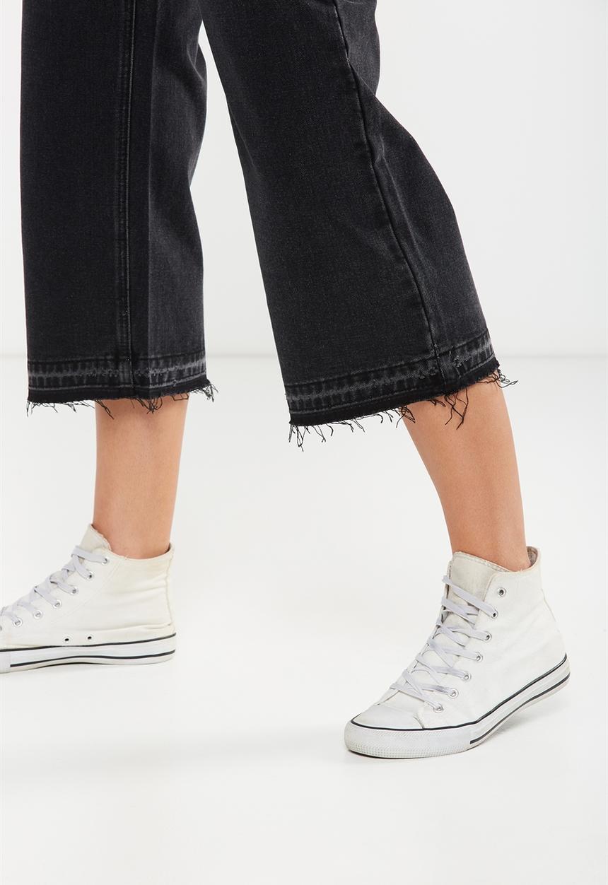 Cotton On - Mid rise wide leg cropped jeans - black