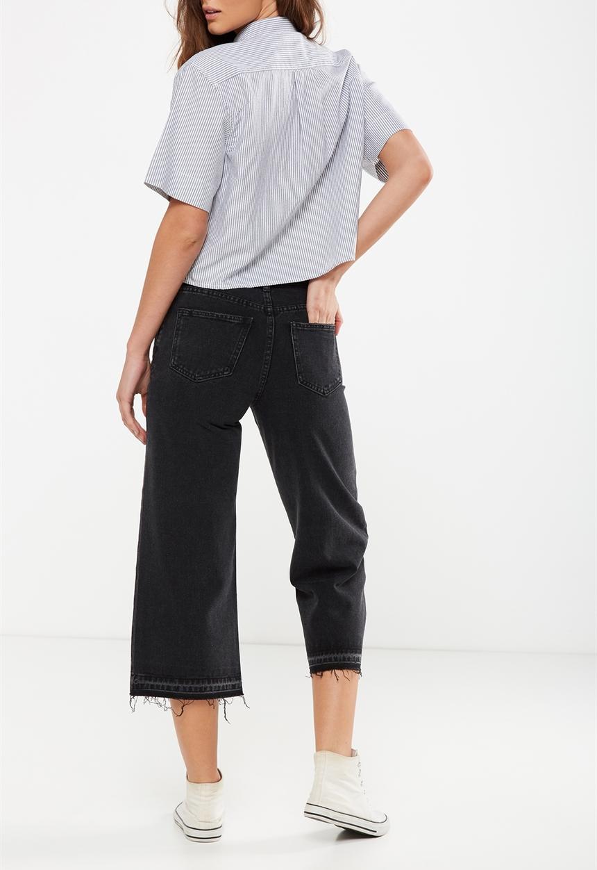 Cotton On - Mid rise wide leg cropped jeans - black
