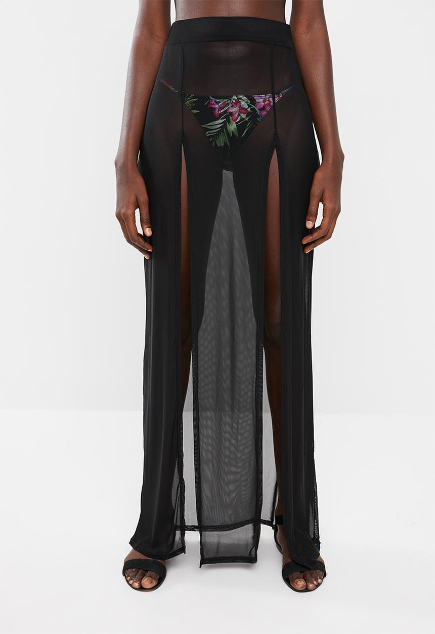 Missguided - Mesh split maxi skirt - black