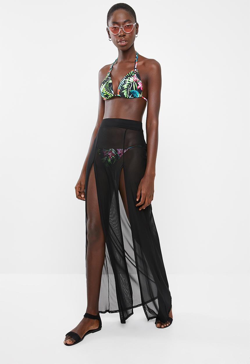 Missguided - Mesh split maxi skirt - black