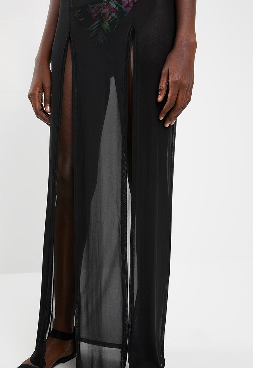 Missguided - Mesh split maxi skirt - black