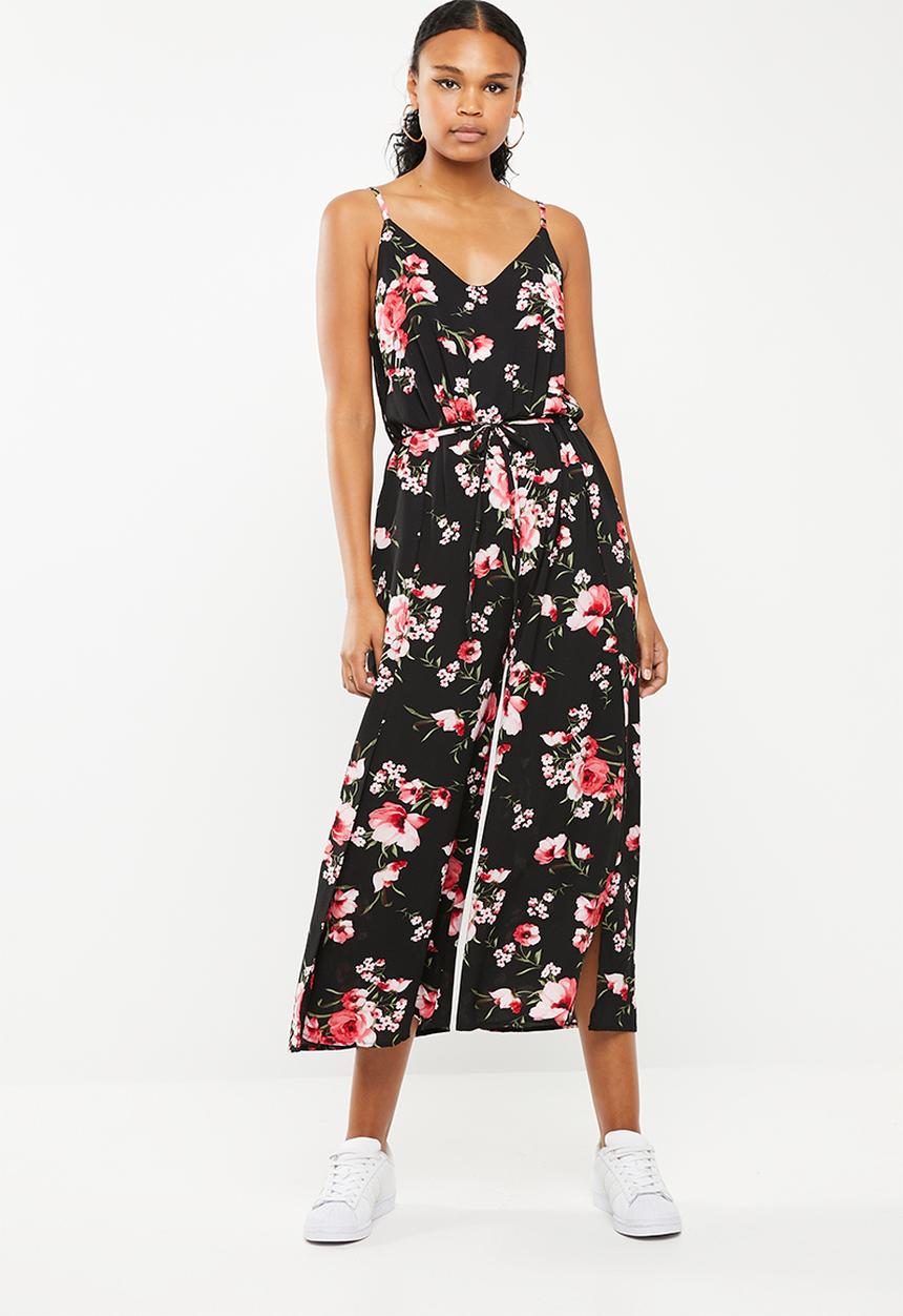 Revenge - Floral spaghetti strap jumpsuit - black