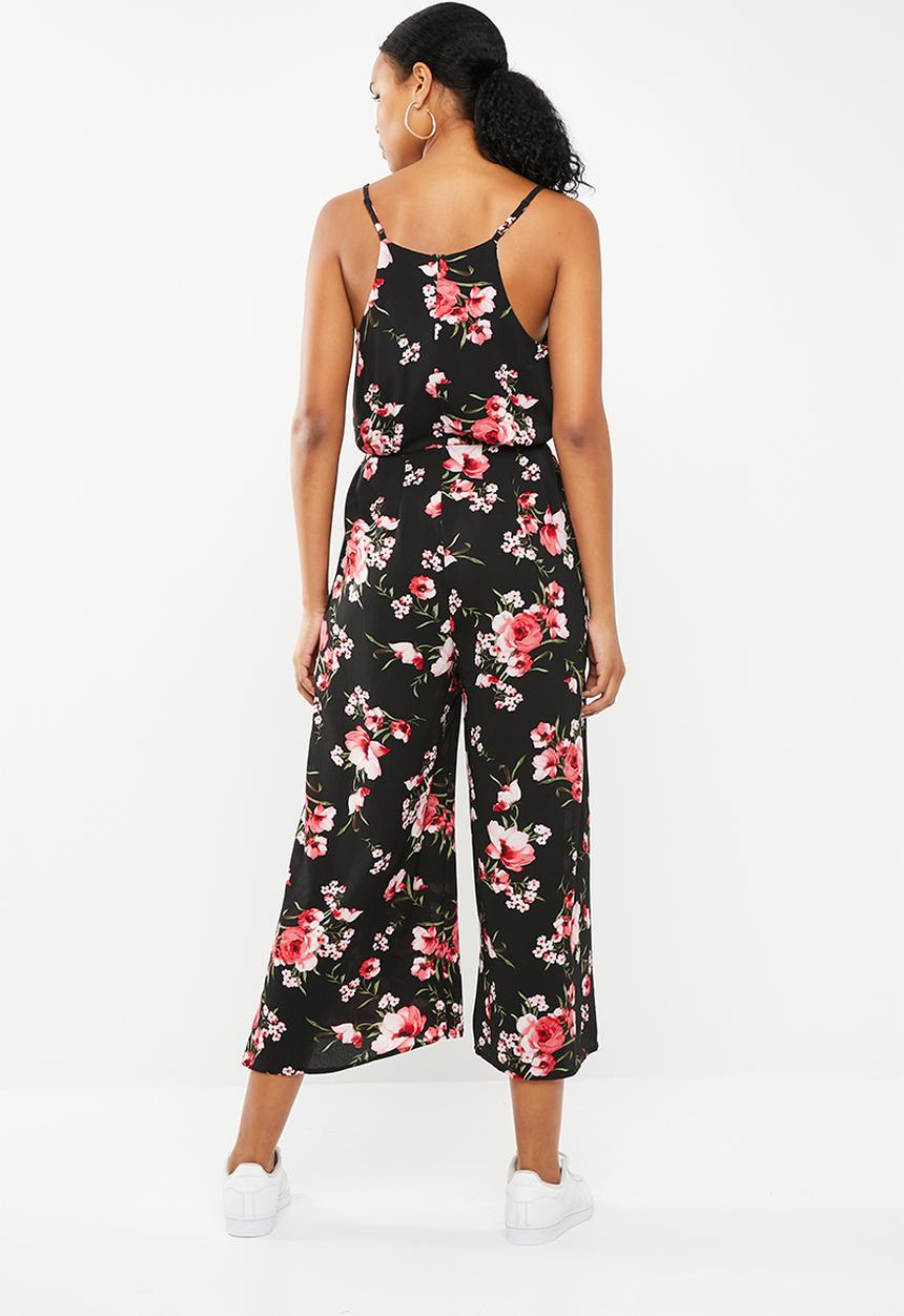 Revenge - Floral spaghetti strap jumpsuit - black