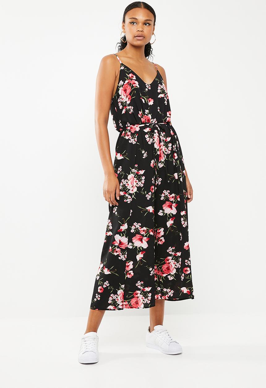 Revenge - Floral spaghetti strap jumpsuit - black