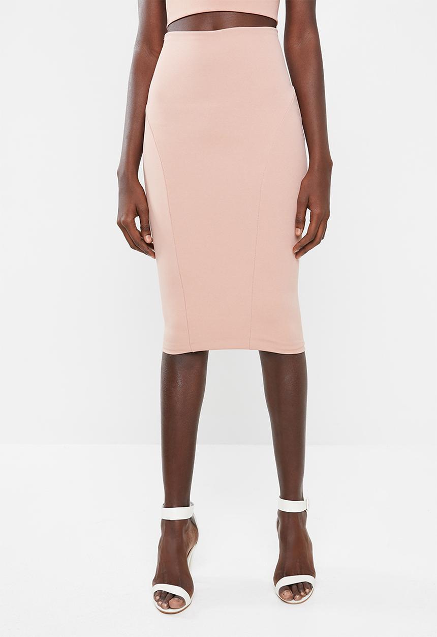 SISSY BOY - Boity fitted scuba midi skirt - pale pink