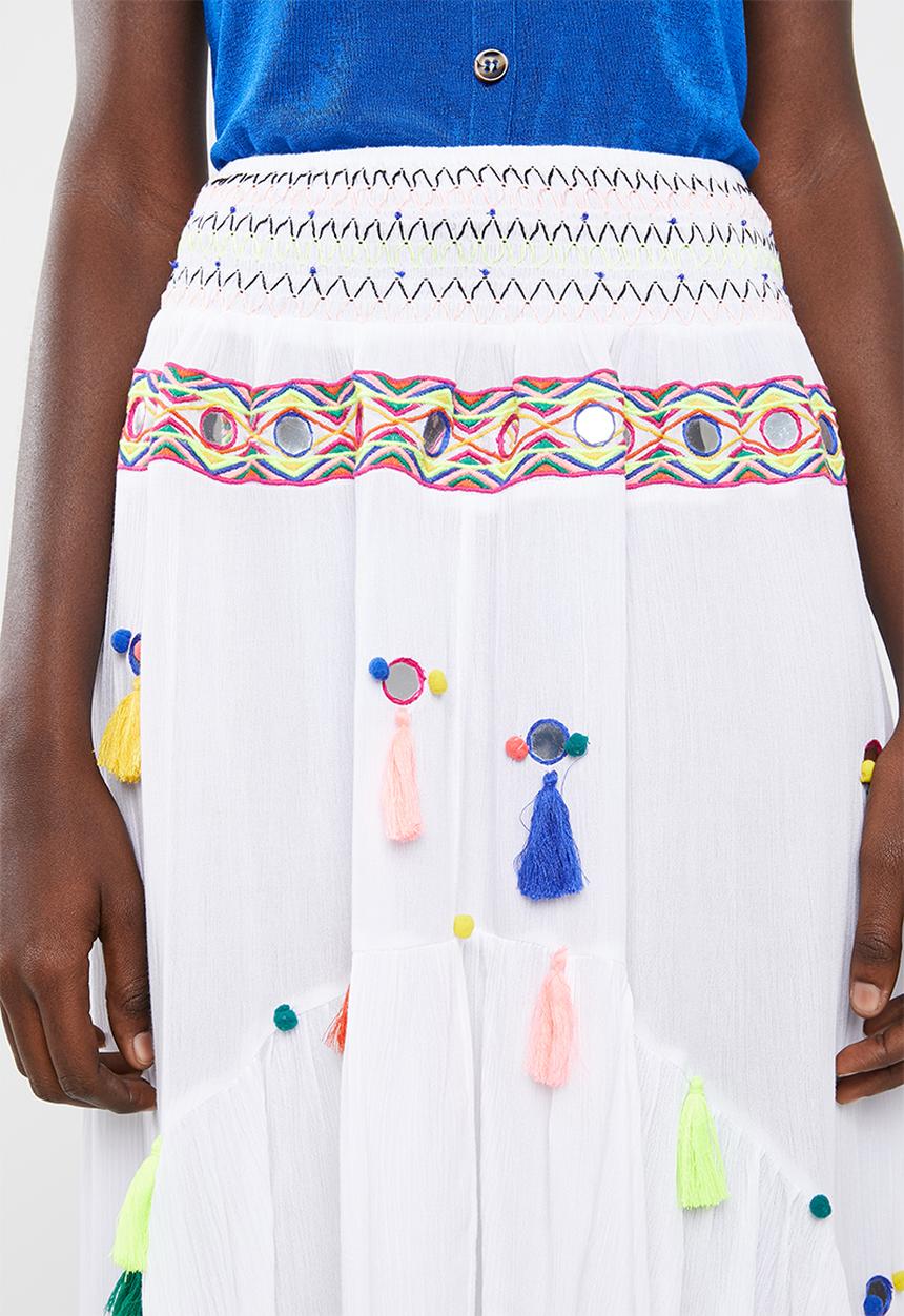 Missguided - Multi tassel mirror skirt - white