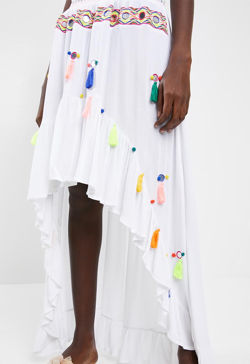 Missguided - Multi tassel mirror skirt - white