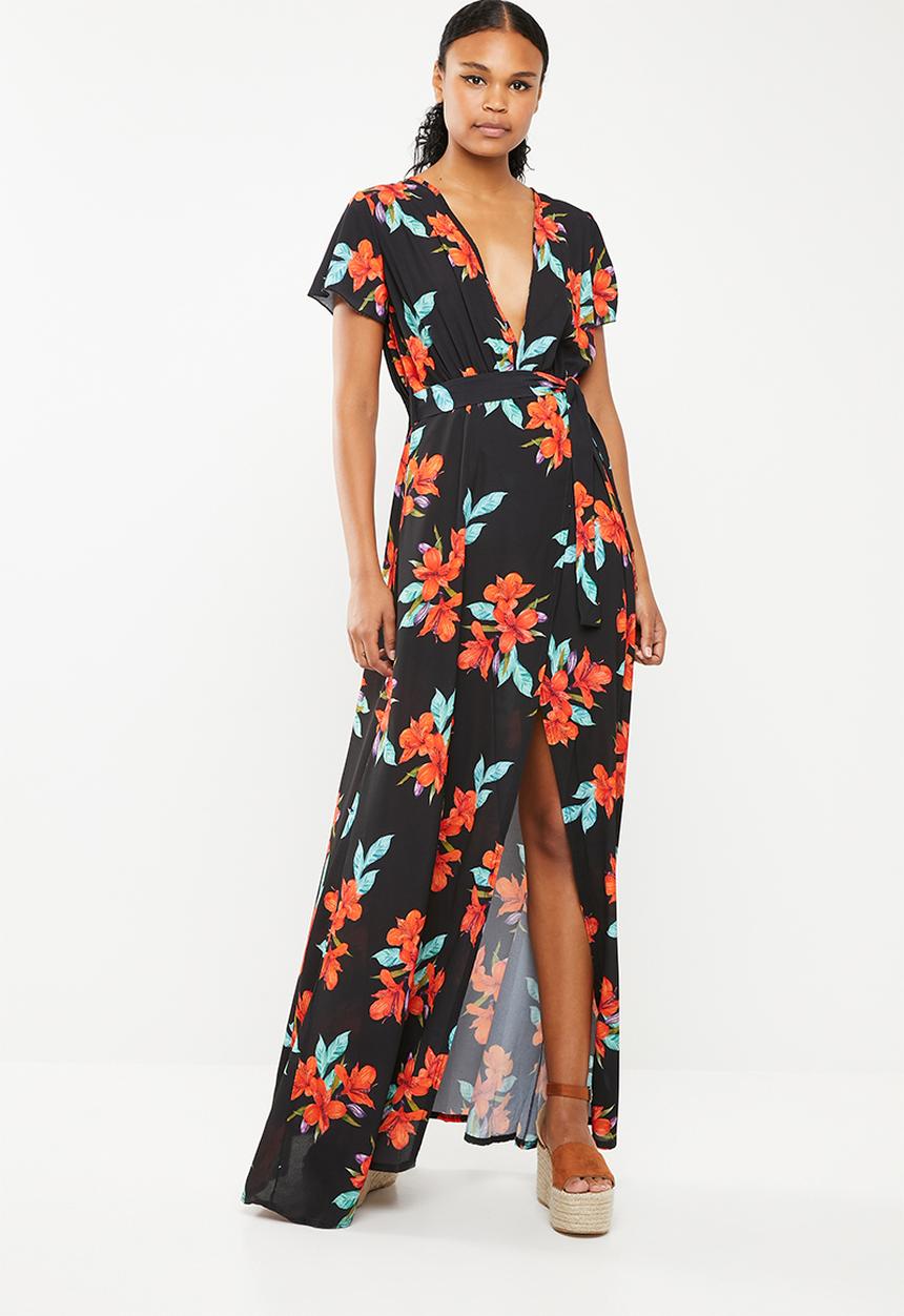 Missguided - Plunge wrap floral maxi dress - multi
