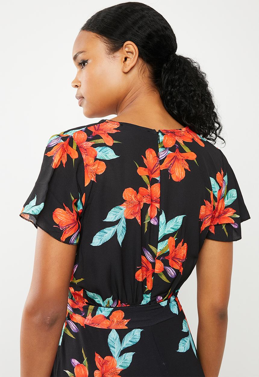 Missguided - Plunge wrap floral maxi dress - multi