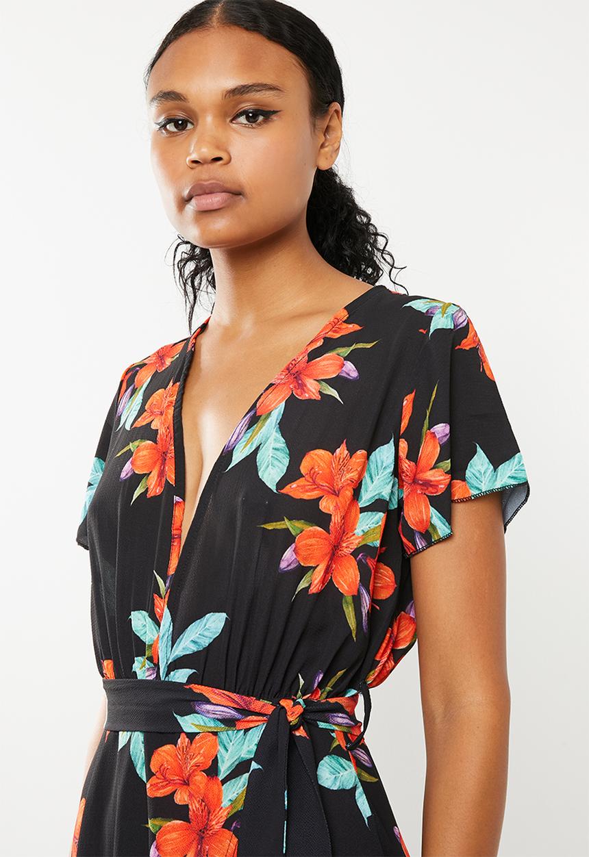 Missguided - Plunge wrap floral maxi dress - multi
