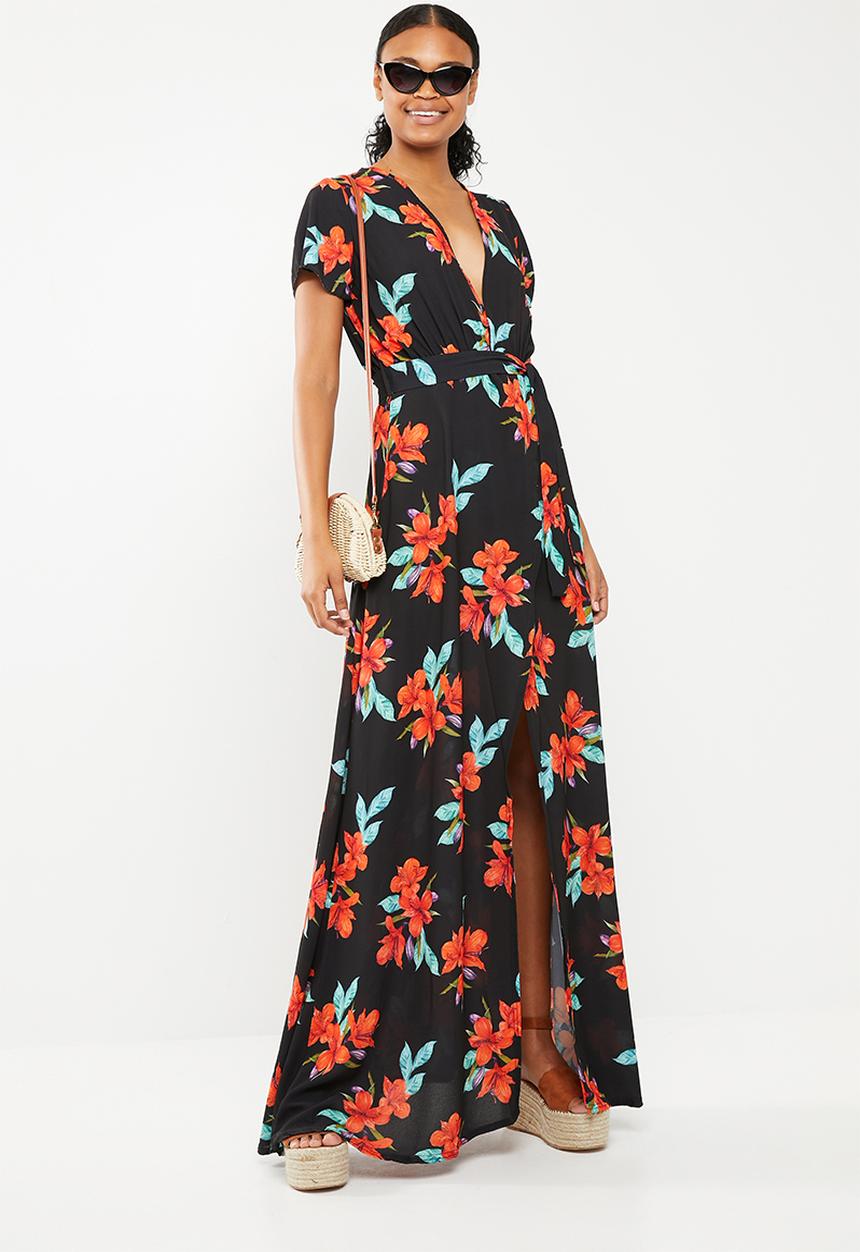 Missguided - Plunge wrap floral maxi dress - multi