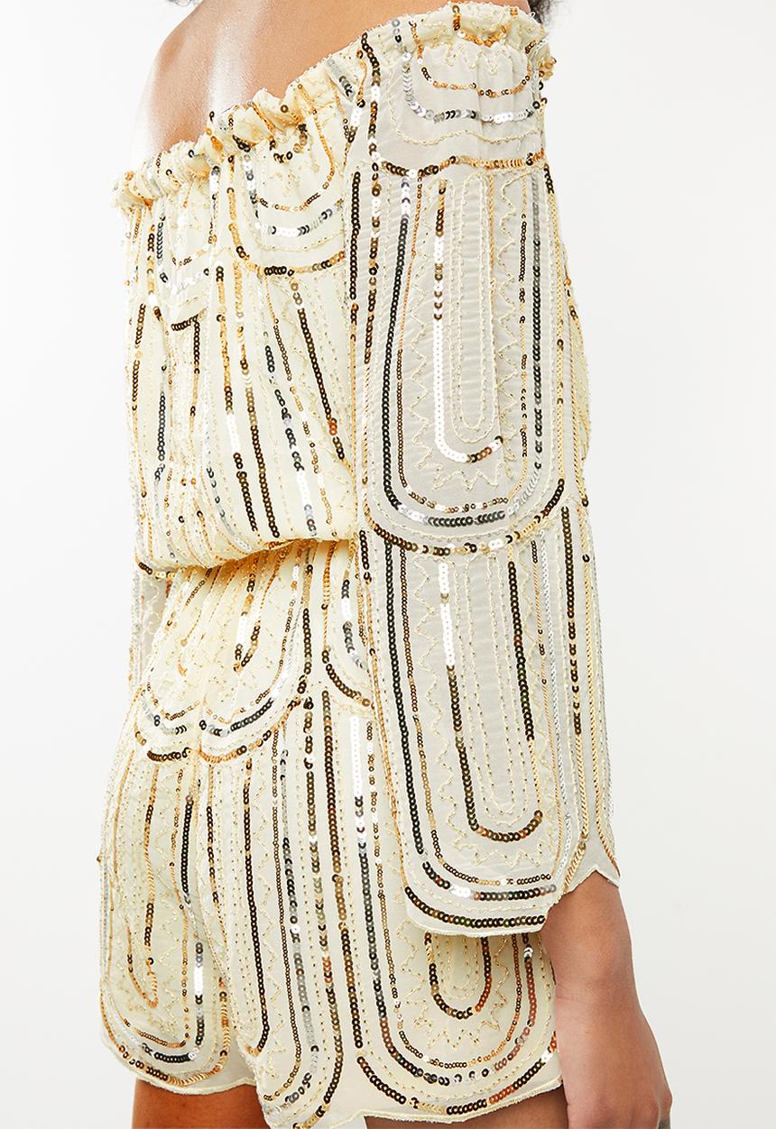 STYLE REPUBLIC - Sequinned playsuit - cream