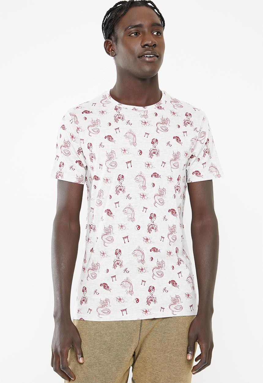Brave Soul - Aki short sleeve tee - grey & burgundy