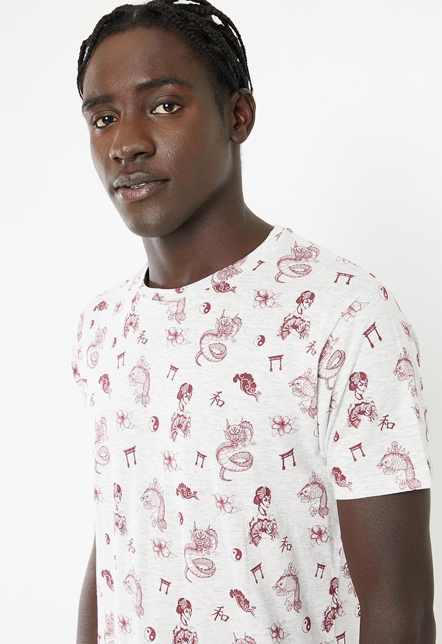 Brave Soul - Aki short sleeve tee - grey & burgundy