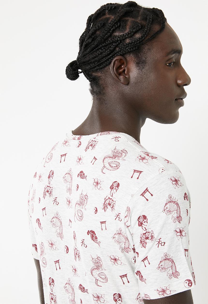 Brave Soul - Aki short sleeve tee - grey & burgundy