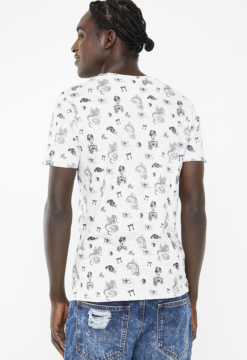 Brave Soul - Aki short sleeve tee - grey & navy