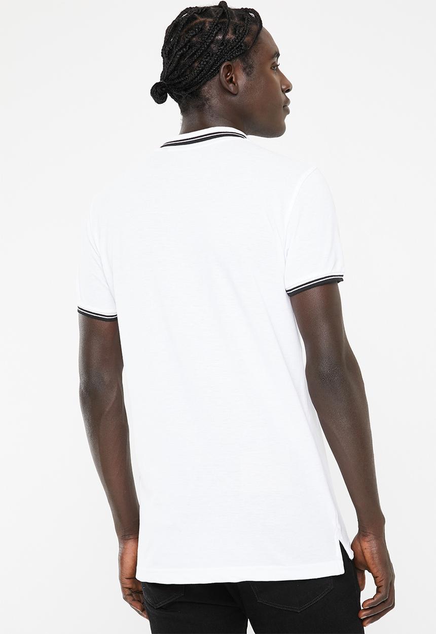 Brave Soul - 3 Button pique golfer - white & black 