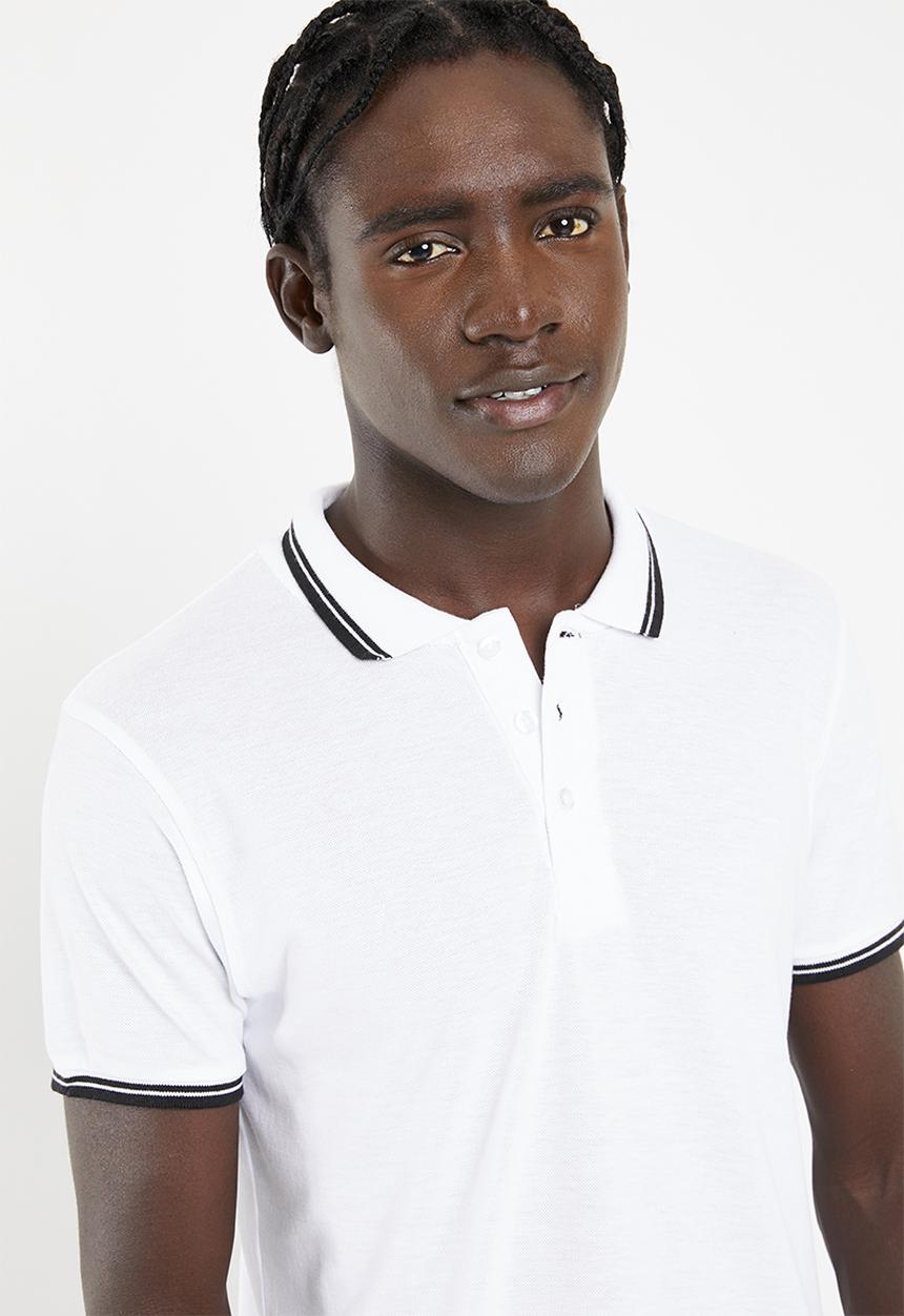 Brave Soul - 3 Button pique golfer - white & black 
