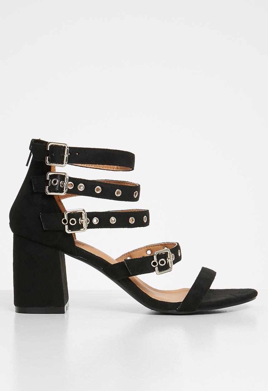 Jada - Buckle detail strappy heels - black