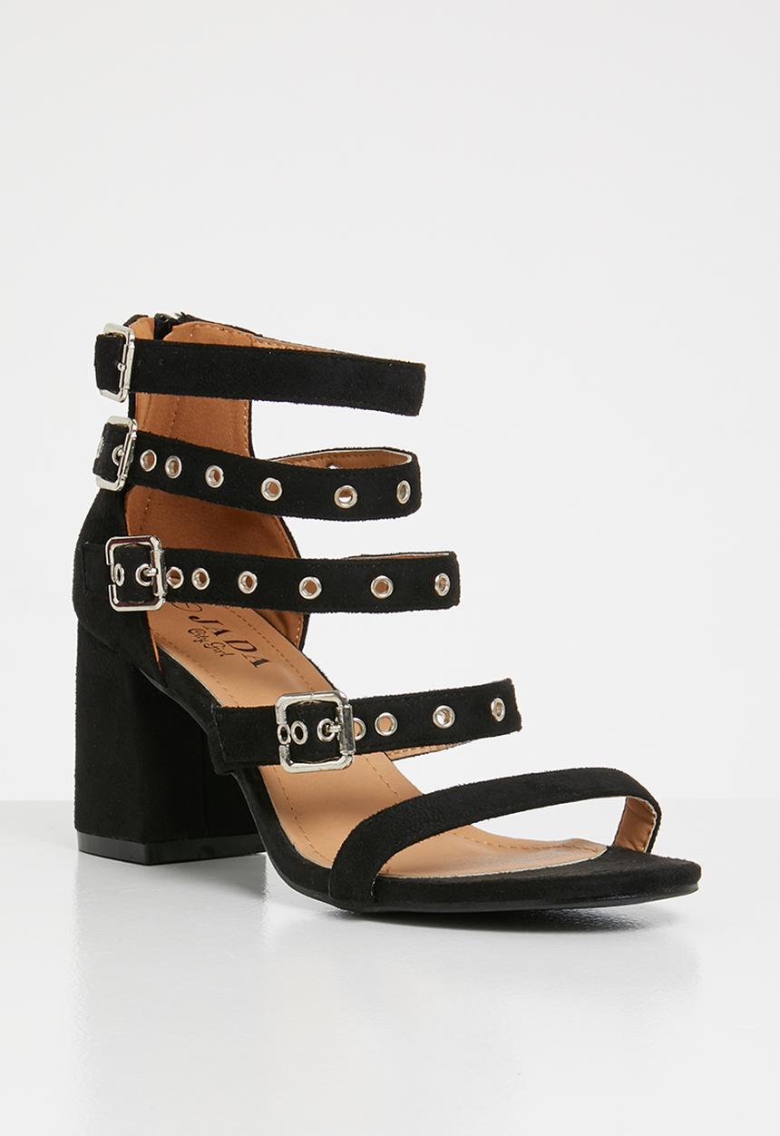 Jada - Buckle detail strappy heels - black
