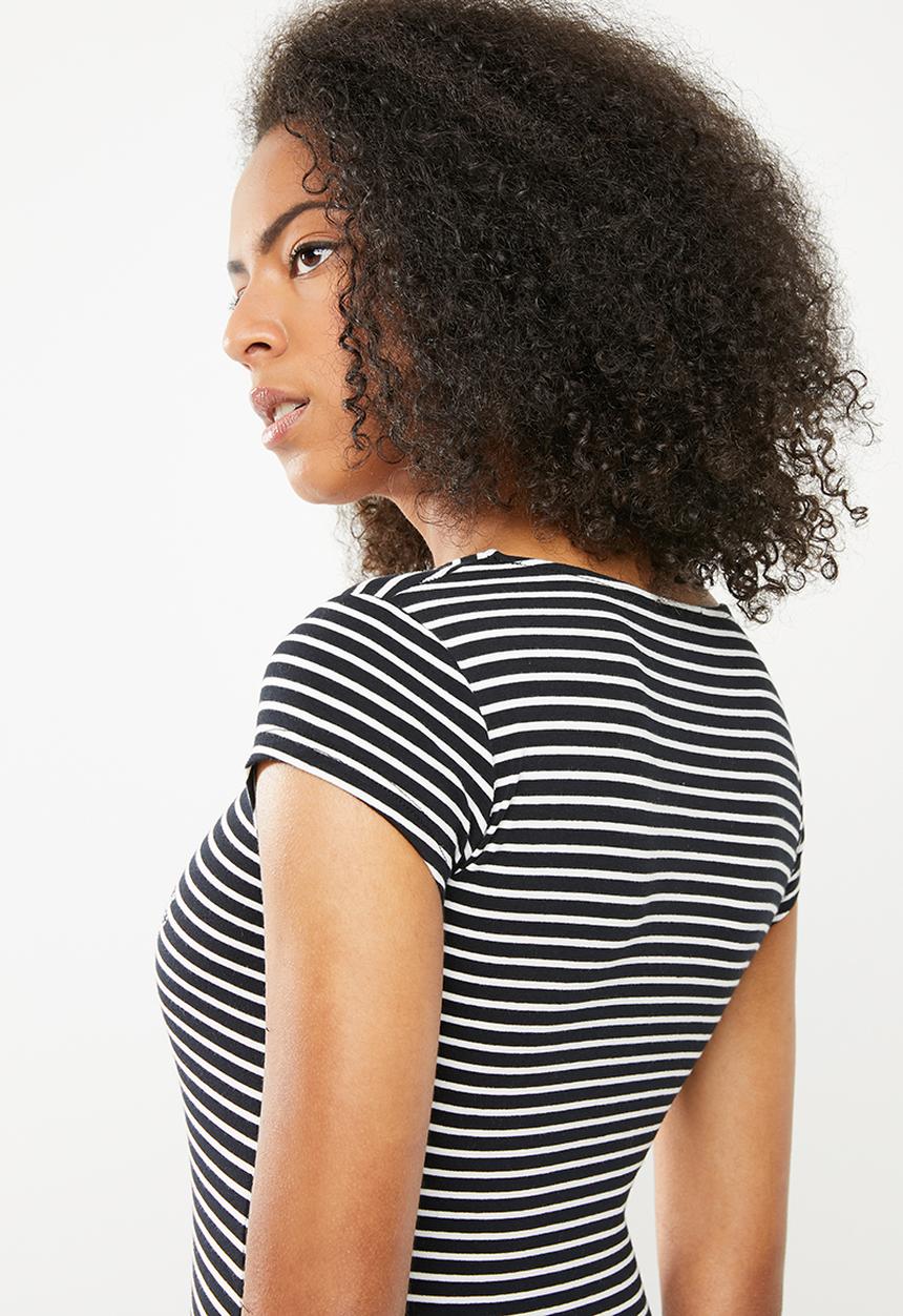 SISSY BOY - Rena stripe logo vest bodysuit - black and white stripe