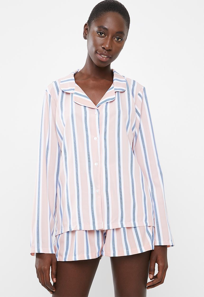 Missguided - Long sleeve short pj set stripe - pink