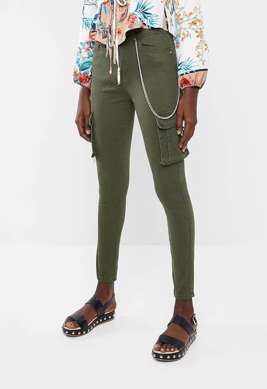 Missguided - Sinner high waisted combat skinny - khaki green