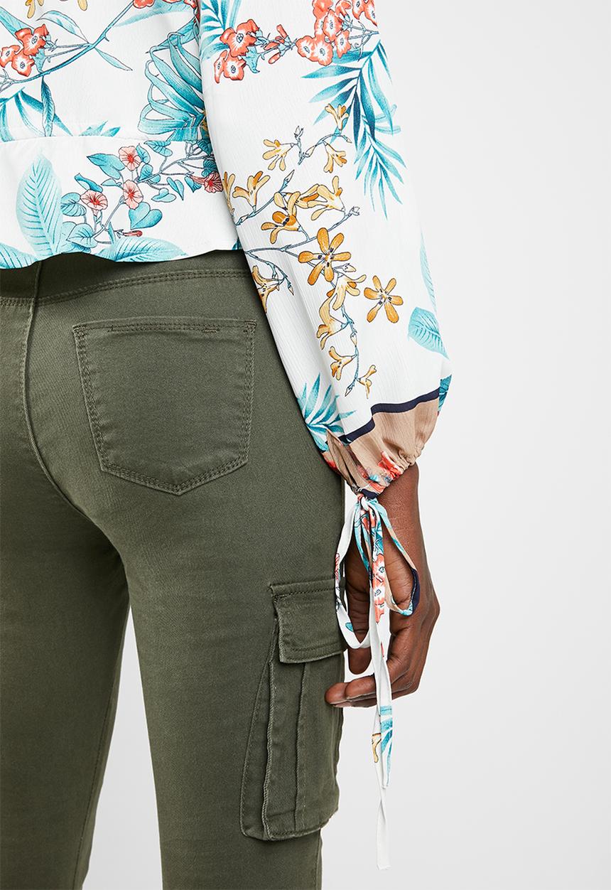 Missguided - Oriental print tie front blouse - white