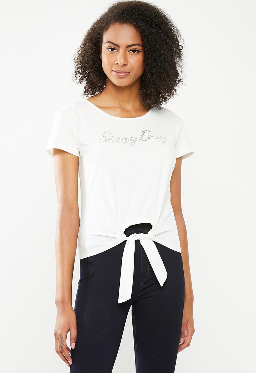 SISSY BOY - Ramona one up logo with hem tie detail - white