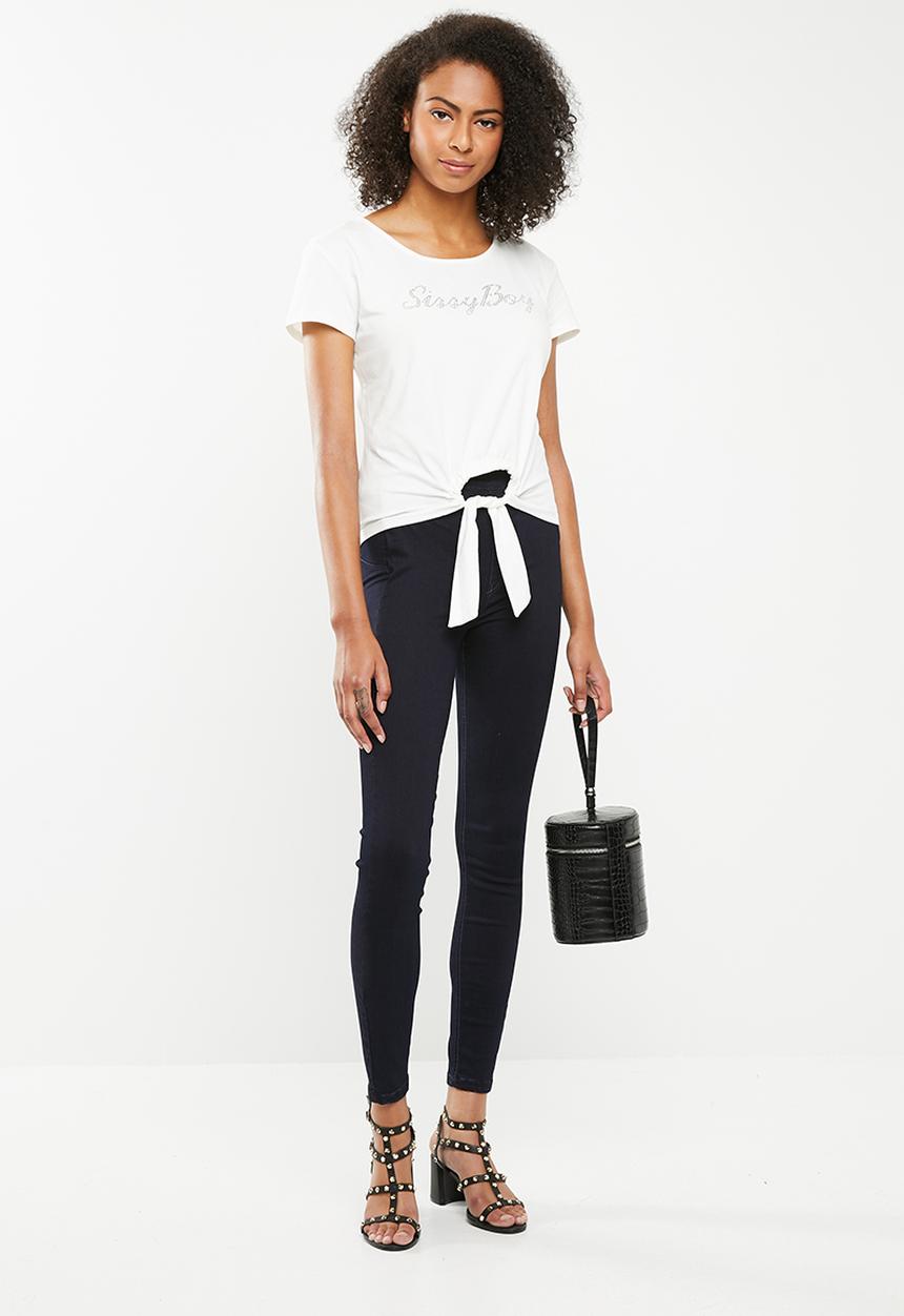 SISSY BOY - Ramona one up logo with hem tie detail - white
