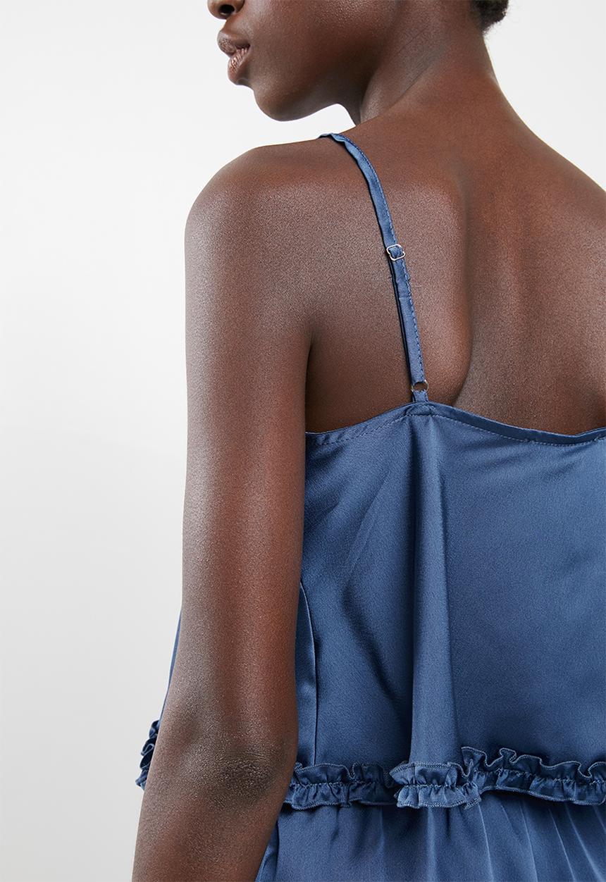 Missguided - Ruffle satin cami pyjama short set - navy