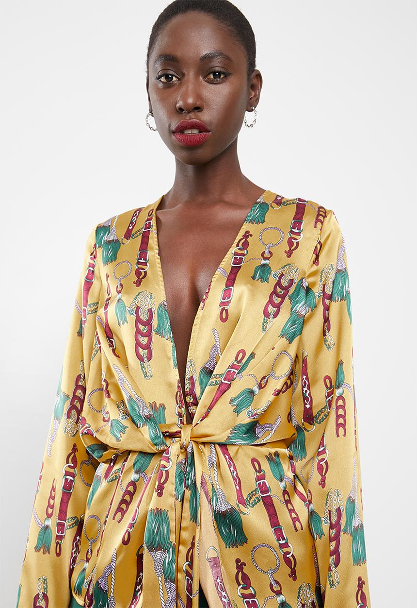 Missguided - Satin drape blouse - yellow
