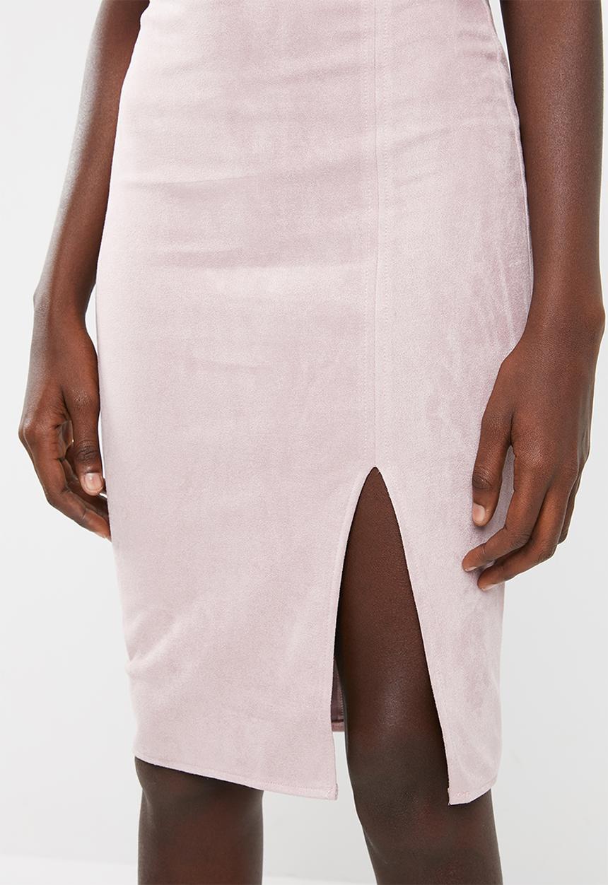 Missguided - Faux suede side split midi skirt - pink