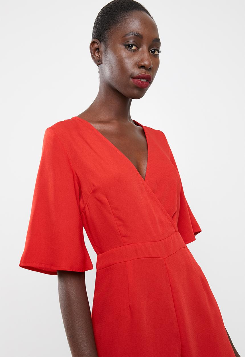 Missguided - Plain tie back playsuit - red