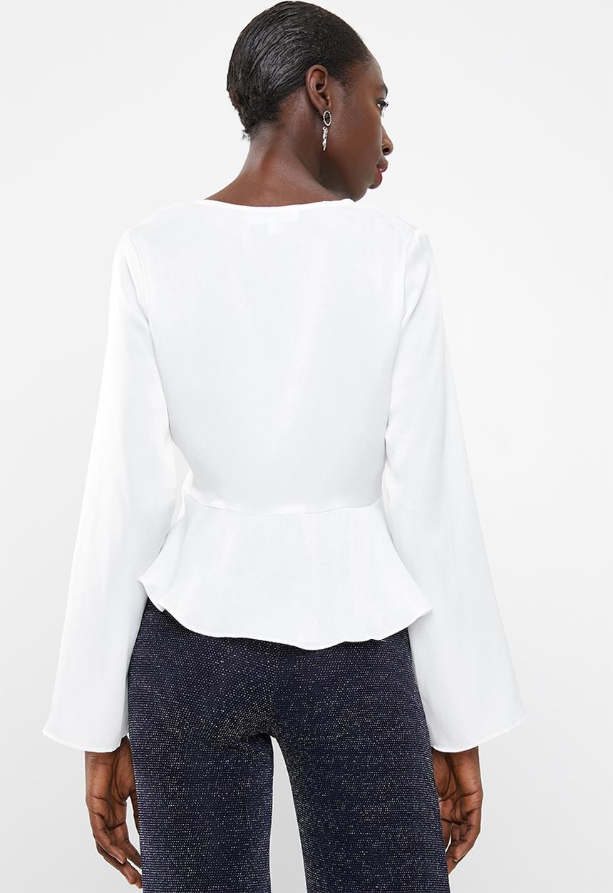 Missguided - Flute sleeve blouse peplum - white